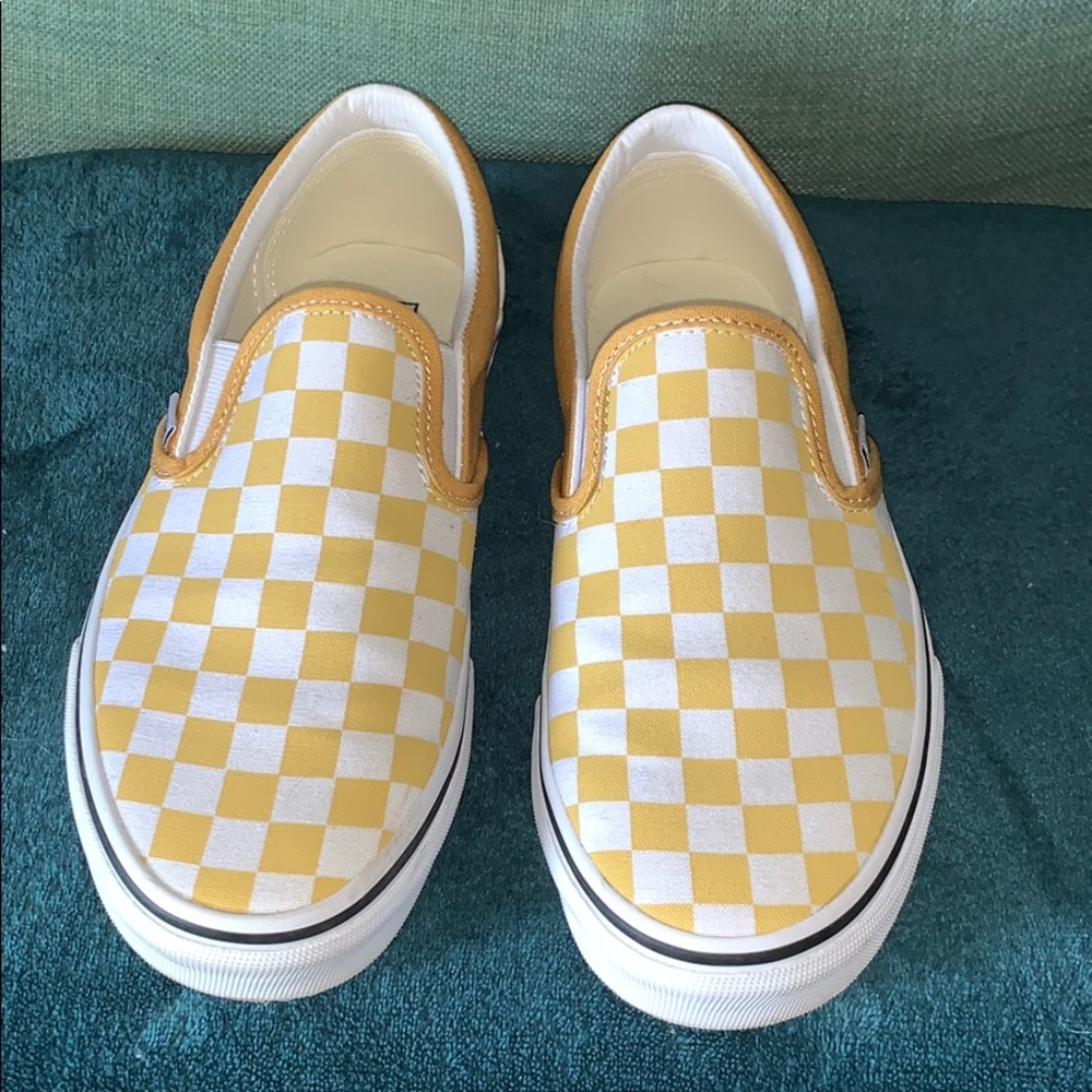 Vans slip on checkered shoes mustard gold
